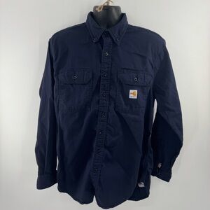 Carhartt FR Button Front Work Shirt Men’s Large Reg Navy Flame Resistant (C1)